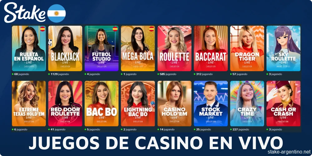 Juegos de casino en vivo disponibles en Stake para jugadores de Argentina